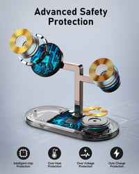 4-in-1 Magnetic Wireless Charging Station for iPhone Apple Watch Earbuds with Night Light Black
