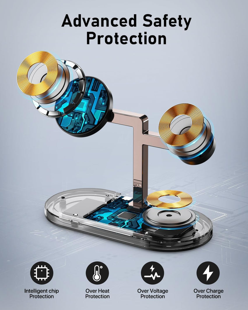 4-in-1 Magnetic Wireless Charging Station for iPhone Apple Watch Earbuds with Night Light Black