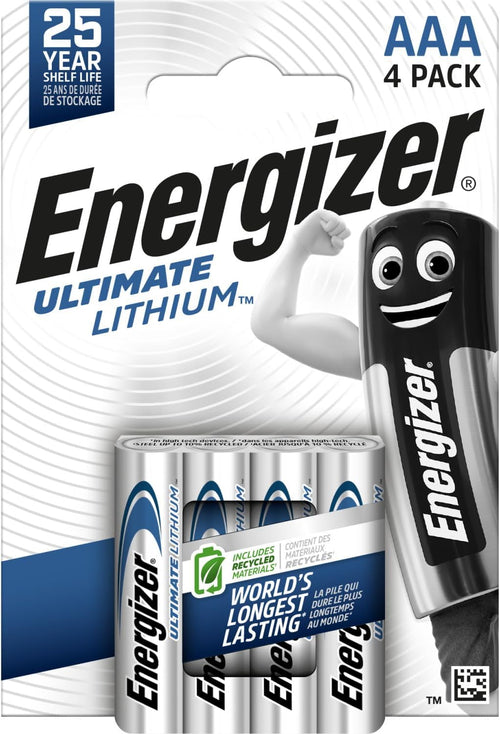 Energizer Ultimate Lithium AA Batteries (4 Pack) - World's Longest Lasting Double A Battery - Ideal For High Drain Devices - 100% Recyclable Plastic Free Packaging - 25 Year Shelf Life