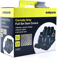 Car Seat & Headrest Covers Full Set Universal Fit Side Airbag Compatible Washable Carnaby Grey