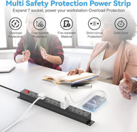 2 Pack - 7 Way Power Strip Surge Protector with Switch, Rack Mount 19inch Power Socket, Wall Mount Power Strip for Home, Office and Industrial Use, 1.8M Extension Cord, Black