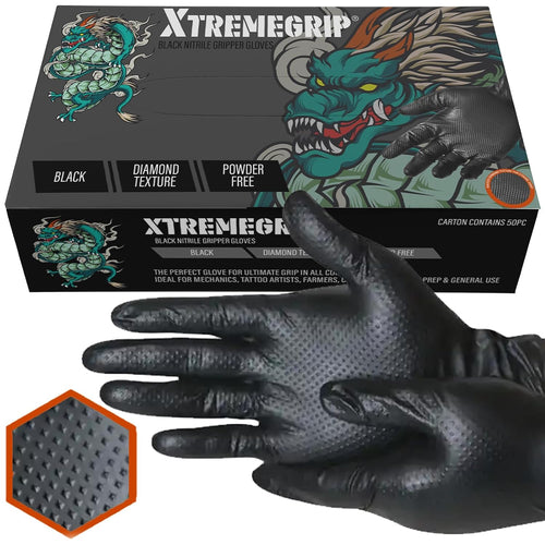 Nitrile Work Gloves Diamond Grip Extra Thick Powder-Free â Black L