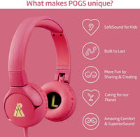 POGS kids headphones | The Elephant | Foldable and robust headphones for kids from 3 years with volume control, microphone, volume limiter 85 dB | Music-sharing function | 1m 3,5mm (pink wired)
