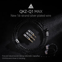 Linsoul QKZ Q1 MAX 16-Stand 352 Cores Silver-Plated HiFi Earphones Upgrade Cable with Interchangeable 2.5mm/3.5mm/4.4mm Plug Replacement Cable for Audiophile (Black, MMCX)