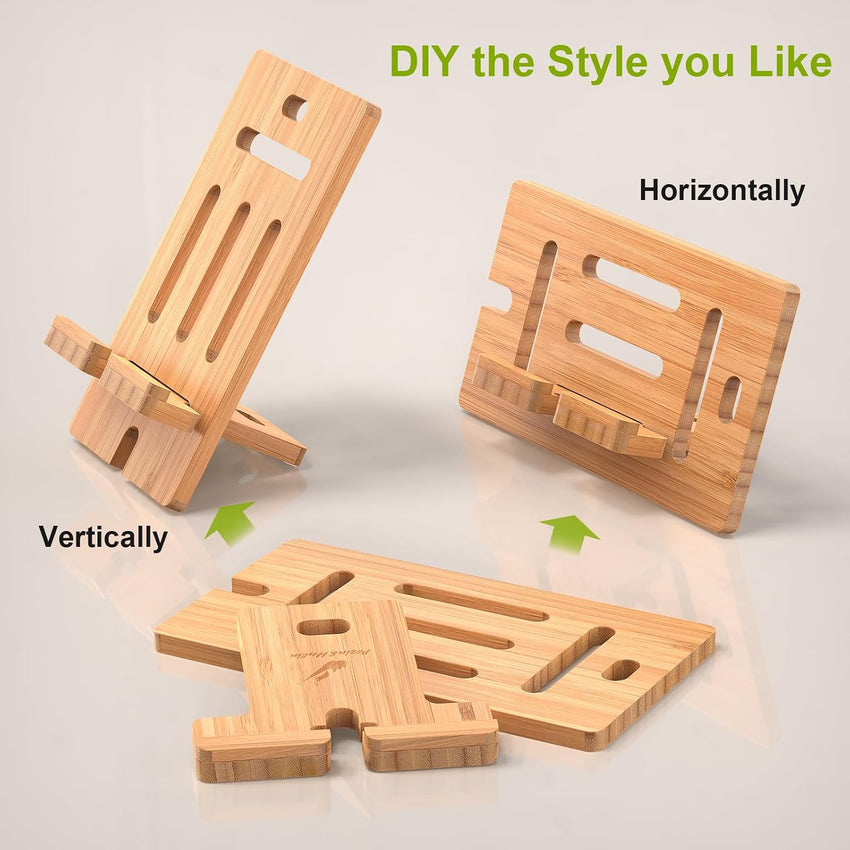 Pezin & Hulin Bamboo Cell Phone Tablet Stand-Natural Bamboo | Wooden Smart Phone Desktop Charging Dock Holder Compatible with Pad, All Android Cellphone, Tablet - 1 Pack