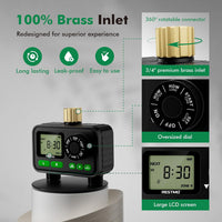 Sprinkler Timer 2-Zone Programmable Up to 11h59m Brass Inlet Rain Delay Manual/Auto Outdoor Hose