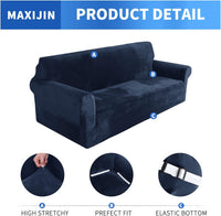 MAXIJIN Thick Velvet Sofa Covers 2 Seater Super Stretch Non Slip Loveseat Covers for Living Room Dogs Cat Pet Plush Love Seat Couch Slipcovers Elastic Furniture Protector (2 Seater, Navy Blue)