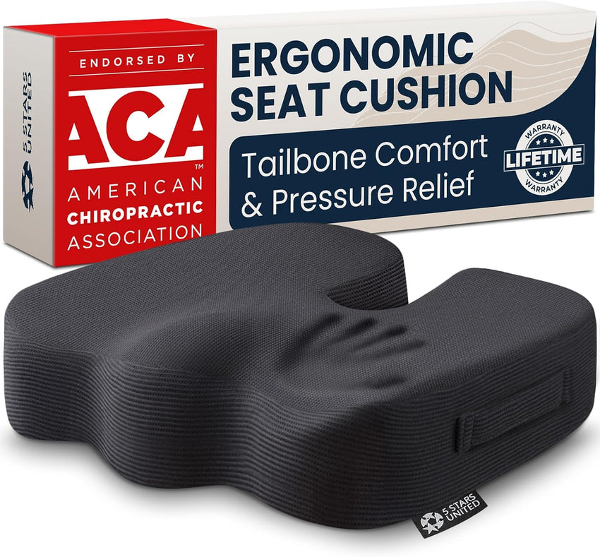 Memory Foam Coccyx Seat Cushion Tailbone Pain Relief for Sciatica Post-Surgery â Black XL