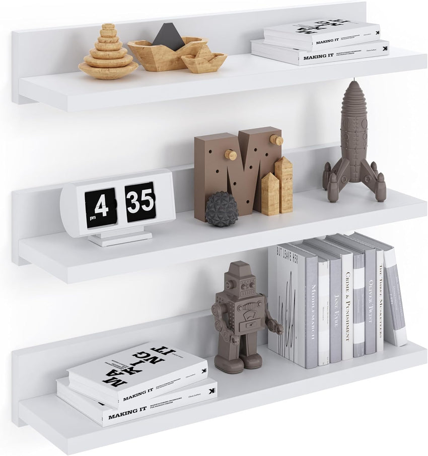 ComfortCove 39cm Floating Wall Shelf Set of 3 White Shelves â Wall Mounted
