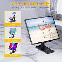 Gritin Tablet Stand, Adjustable Tablet Holder - Foldable Desktop Tablet/Phone Stand Holder Super Stable Compatible with New iPad 12.9, 11, 10.9, 10.2 Air mini 2 3 4 5 6 and All 4-12.9" Tablets