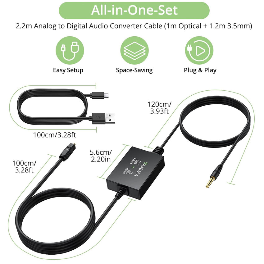 AD Converter Analog-to-Digital 192kHz 3.5mm to Optical SPDIF Toslink with Cables â with Cables