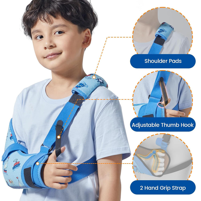 Willcom Child Arm Sling with Waist Strap, Kids Immobilizer Brace Support for Broken Arm, Collarbone, Elbow, Wrist (Comfort Version, Left, XS, 22.5-26 Inch)