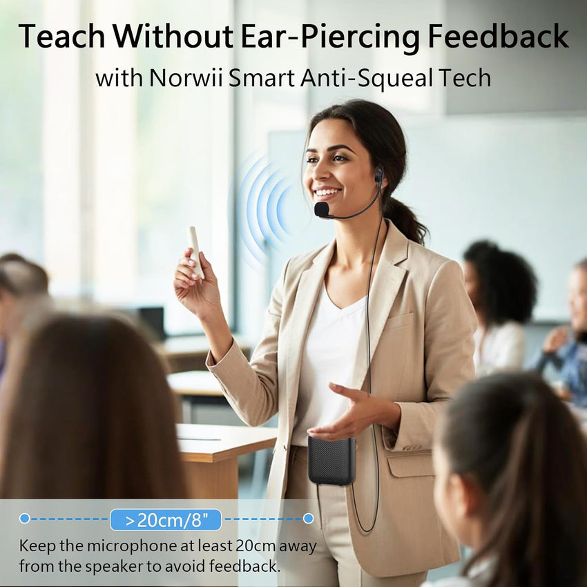 NORWII S358 Portable 4000mAh Rechargeable Voice Amplifier with Wired Microphone Headset & Waistband, Personal Microphone and Speaker for Teachers Tour Guides ect. (Black)