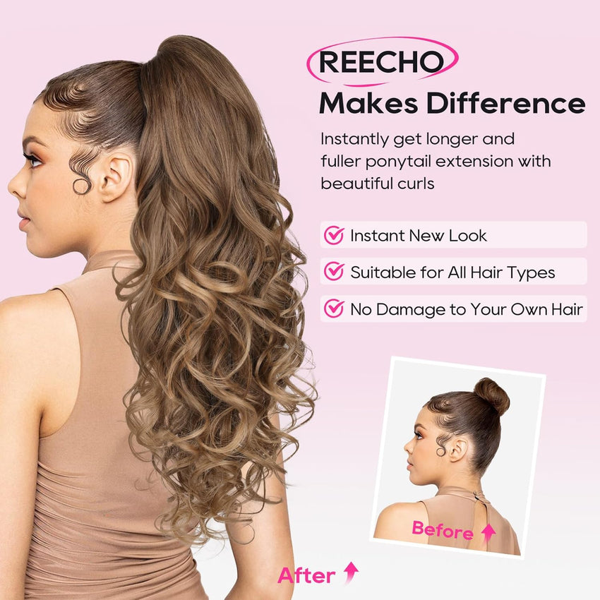 REECHO 24" Claw Clip Ponytail Extension Long Curly Hairpiece â Honey Blonde Highlights