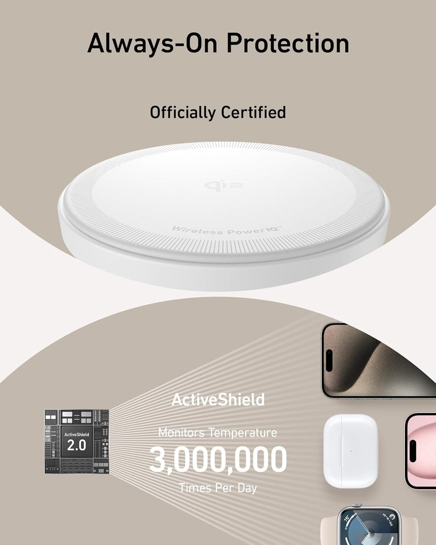 Anker 3-in-1 Wireless Charging Station, MagSafe Charger Compatible, Qi2 Certified 15W Wireless Stand, For iPhone 15/14 Series, AirPods Pro, Apple Watch Ultra (USB C Charger and Cable Included)