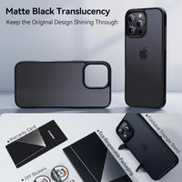 CASEKOO Air-Touch Slim Silky-Smooth Case for iPhone 16 Pro [16FT Military-Grade All-Round Protection] Shockproof Semi-Transparent Matte Cover with 1x Portable Foldable Stand – Black