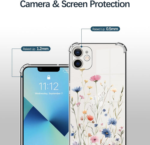 ChoosEU Clear Case for iPhone 11 Floral Pattern Print Design for Women Girls Slim Silicone Phone Case Protective Cover with Shockproof Airbag Soft TPU Flower Transparent Phone Cover - Blue Pink