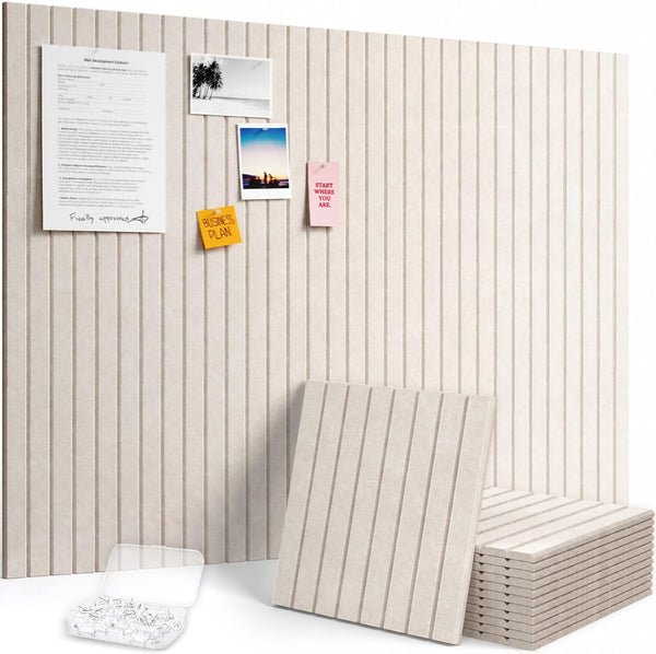 Felt Slatted Bulletin Board 120x90cm 12-Pack with Pushpins Oatmeal