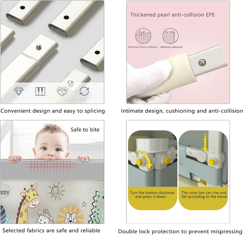 EAQ Toddlers Bed Rails Bed Guard for Single Bed Multi Gear Adjustable Height Seamless Press Guard rail Kids Great Fit Full-Size Queen & King Mattress (ZOO, 200cm)