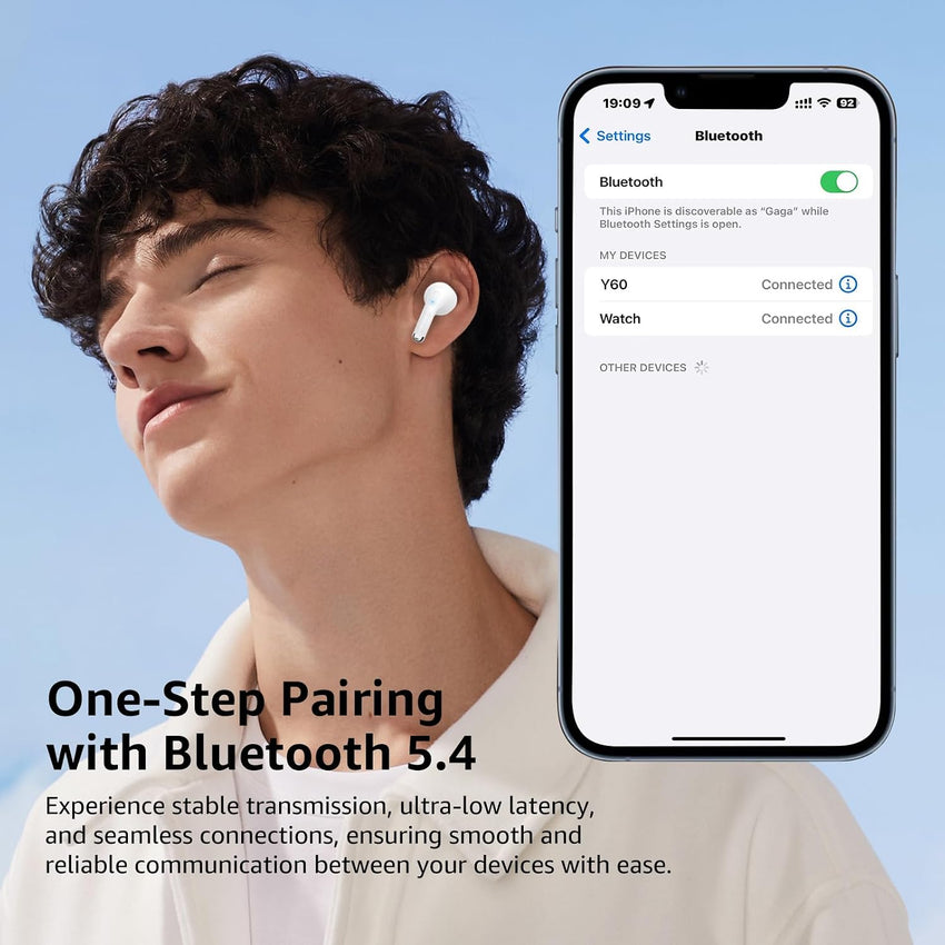 Wireless Earbuds, Bluetooth 5.4 with 50H Playtime, 6 ENC Noise Cancelling Microphone, HiFi Stereo Deep Bass Sound, IP7 Waterproof Ultra-Light In-Ear Headphones for Sports Running Gym