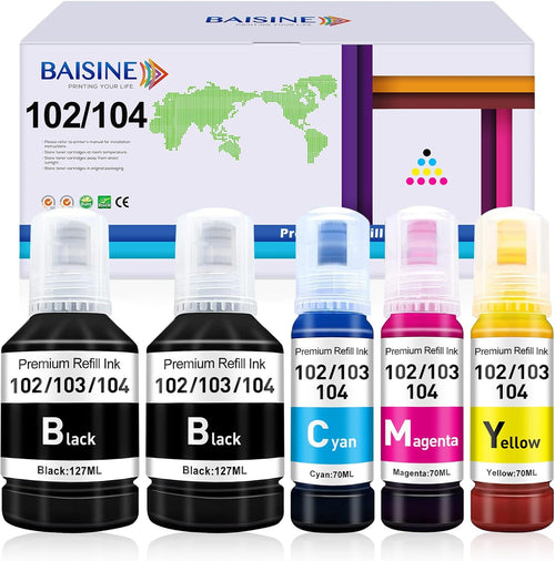 BAISINE 104 Ink Compatible with Epson Ecotank 104 102 Ink Bottle for EcoTank ET-4800 ET-2862 ET-2870 ET-2850 ET-2856 ET-2810 ET-4850 ET-3850 ET-1810 ET-2710 ET-2722 0 ET-2815 ET-2821
