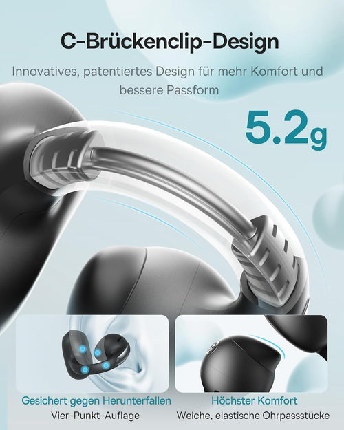 Baseus MC1 Open Earphones, Bluetooth Earbuds with Clip & 40H Battery Life, HiFi Bass Ai Sound Quality, Comfortable and Lightweight (5 g), Clip with IP57 Protection from Dust and Water