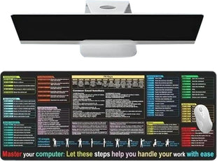Keyboard Shortcut Mat - Black Oversize Desk Mouse Pad 40x90 Cm, Non-Slip, Dirt Resistant Computer Mat | Smooth Accessory Shortcut Guide for Coding Study Office Room Home Setup