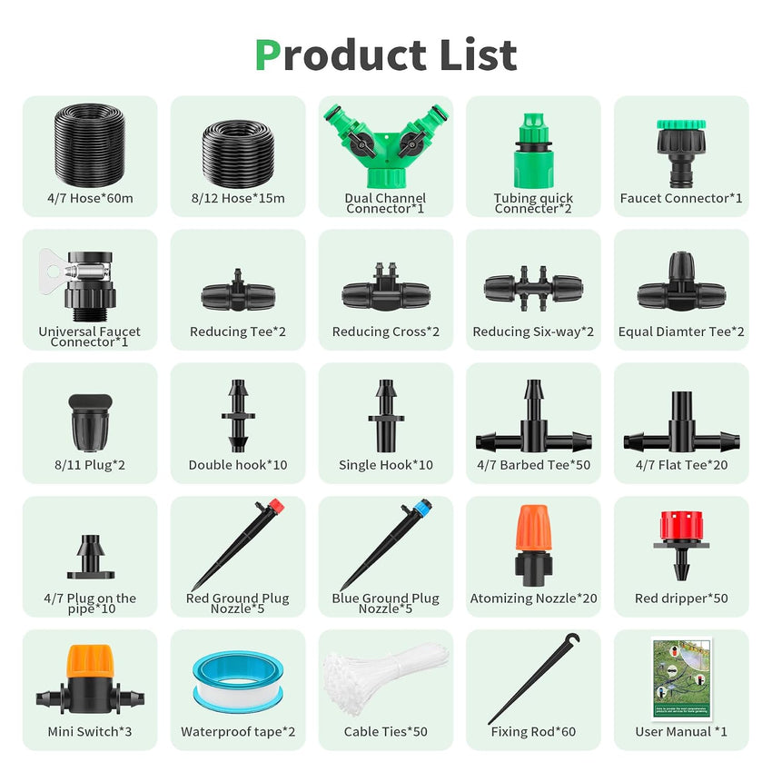 315 Pcs Garden Irrigation System Kit with 60m & 15m Pipes Automatic Drip System