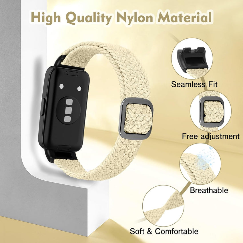 KIBDSNG Braided Watch Strap Compatible with Huawei Band 10/Huawei Band 9/Huawei Band 8, Elastic Adjustable Nylon Replacement Strap for Huawei Band 10/9/8 for Women Men