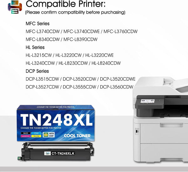 TN248XL TN248 TN-248XL MFC-L3740CDWE Toner: 5 Pack Compatible for Brother HL-L3220CWE MFC-L8390CDW DCP-L3520CDW TN-248 HL-L3240CDW TN 248XL TN-248CMYK MFC-L3760CDW DCP-L3560CDW MFC-L3740CDW Cartridge
