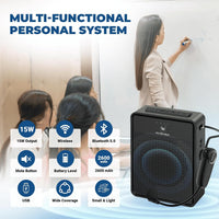 Wireless Voice Amplifier 15W Portable PA Speaker Bluetooth Microphone