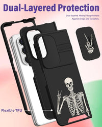 VincitoreModa for Samsung Galaxy Z Fold 6 Case - [2in1] Women Cute Girls Skull Skeleton Phone Cover Ring Holder Stand Girly Cool Aesthetic Fun Slide Camera Cover Design for Samsung Z Fold 6 Case