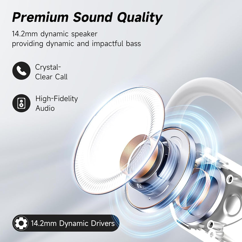 Ultra Open Ear Earbuds - Bone Conduction Headphones Wireless Bluetooth, Waterproof Deep Bass Earphones for Fitness and Running, Secure Fit for Small Ears, Sweat-Resistant for Workouts