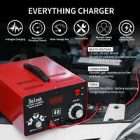 Hugoome Beleeb Series C40 Battery Charger 12V 24V 36V 48V 60V 72V, Pulses of High-Voltage Battery Desulfator Maintainer with Crocodile Clips for Lead-Acid Lithium-ion Batteries