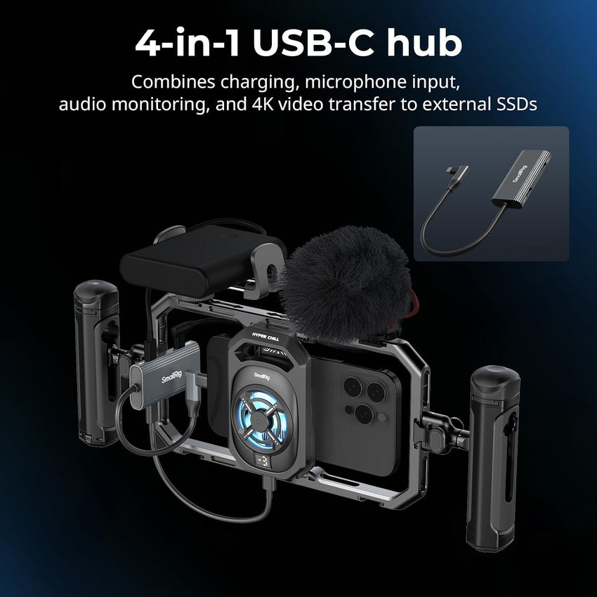 SMALLRIG Phone Cage Kit Dual Handle 15W Active Cooler 4âinâ1 USBâC Hub Power Bank Holder â Universal