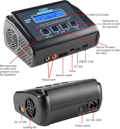 LiPo Charger,150W 10A AC/DC for Battery Balance Charger Discharger Li-ion/Life/NiCd/NiMH/LiHV/PB/Smart Battery(Battery Charger Adapter)