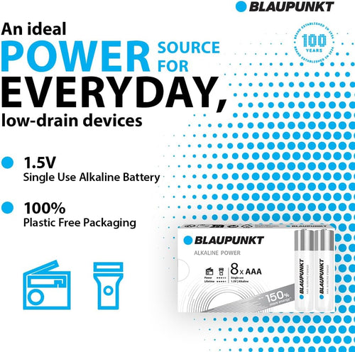 BLAUPUNKT AAA alkaline batteries, pack of 8, best for wall clocks, TV remote controls, LR03BPO/8CB