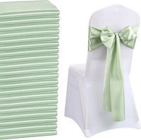 QeeFop Pack of 50 Sage Green Satin Sashes Wedding Chair Bow, Elastic Chair Sashes for Wedding Decoration, Birthday, Banquet, Party, Chair Decoration (Sage Green)