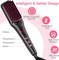 MiroPure 2 in 1 Ionic Hair Straightener Brush Hot Comb MCH Heating Smoothing Brush with 16 Settings, Dual Voltage
