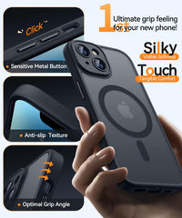CANSHN Magnetic Compatible with iPhone 14 Case(6.1 Inch), Upgraded [Full Camera Protection] [Compatible with Magsafe] [Translucent Matte] Shockproof Protective Bumper Phone Case Cover - Black