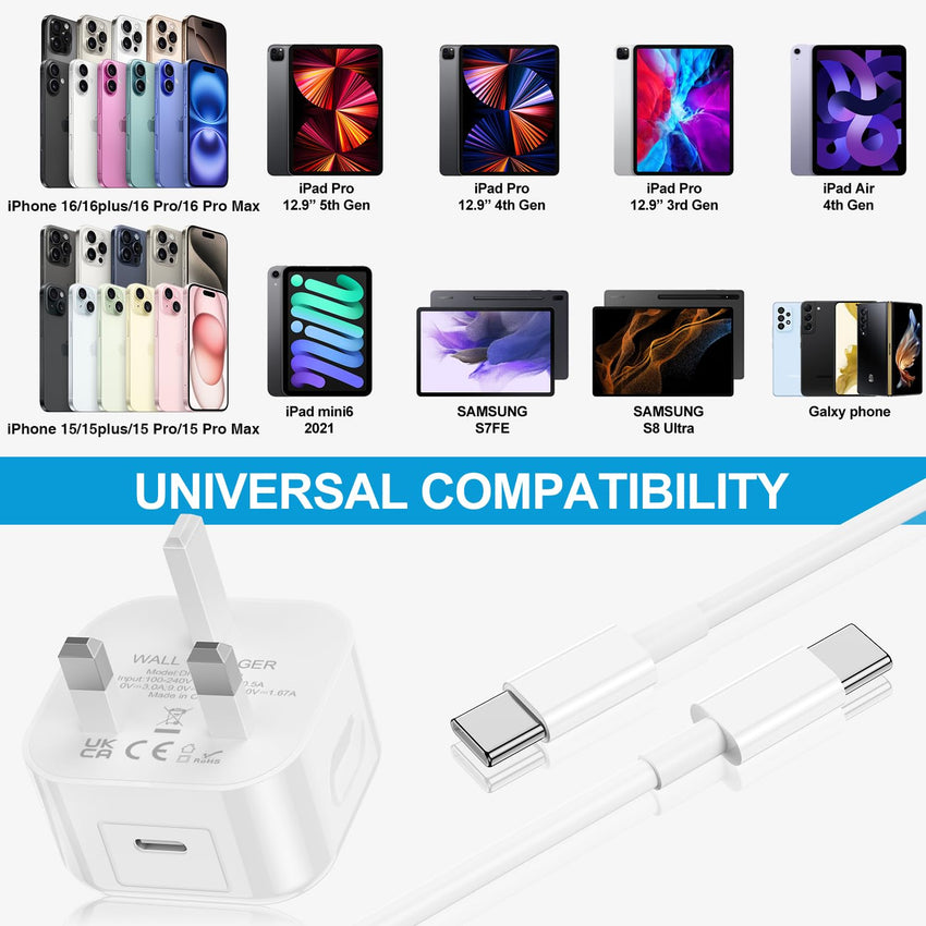 iPhone 17 16 15 Fast Charger, 20W USB C Charger Fast Charging Plug and 2M Type C to C Cable Lead for Apple iPhone 17 Pro Max/17 Air/16 Pro Max/16/15 Plus/15/MacBook Pro/iPad Pro 12.9/11 inch/Air/Mini