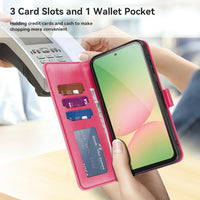 ivencase Compatible with Samsung Galaxy A56 5G Phone Case with 1 Screen Protector, [RFID Blocking] PU Leather Flip Wallet Case with Card Slots Stand Magnetic Cover for Samsung A56 - Hot Pink