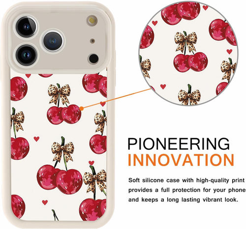 Yoedge Cherry Leopard Print Case for iPhone 17 Pro Max 6.9",Cute Aesthetic Design Silicone Soft cheetah print Pattern Phone Cover for Girls, Preppy Shockproof Protective Case for Women