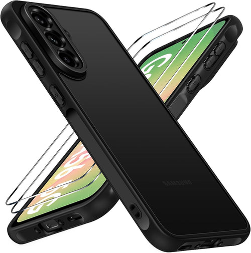 ivoler 3 in 1 Case for Samsung Galaxy A56 5G with 2 Pieces Tempered Glass,[Military Protection] Transparent Anti-Shock Protective Cover-Black