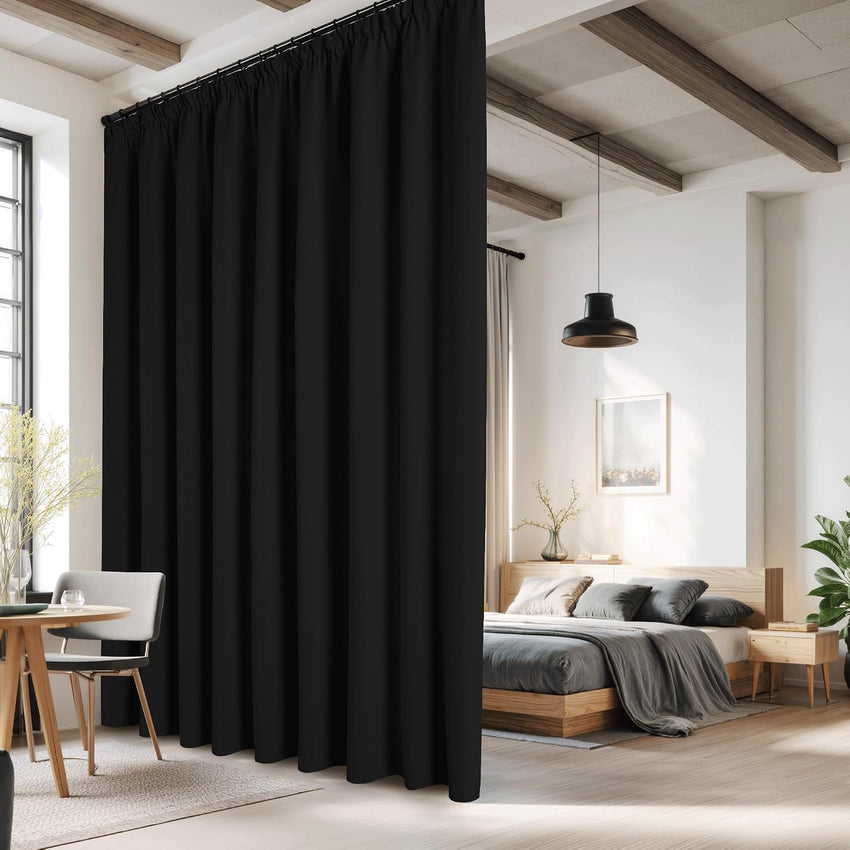 Blackout Curtain Thermal Extra Wide Pencil Pleat for Hotel Black 94 x 96 Inch