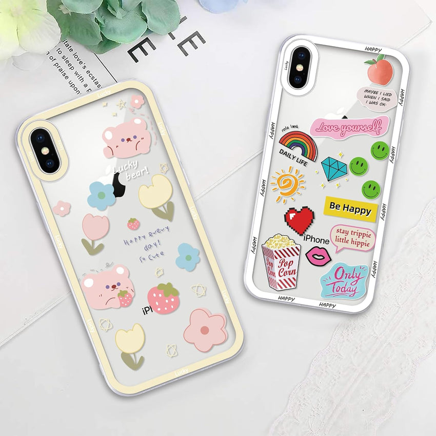 Yoedge 2 Pack Set Suitable for iPhone XS Max Transparent 6,5", Phone Case With Cute Bear Cute Fun Aesthetic Pattern Cover, Soft Glass Silicone Shockproof Protective, for iPhone XS Max