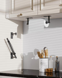 WZRUA Black Kitchen Roll Holder Under Cabinet, Self Adhesive Paper Towel Holder Wall Mounted, SUS304 Stainless Steel Kitchen Roll Holder with Damping under Cupboard(Square Base)
