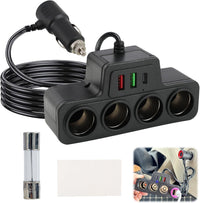 120W 7 in 1 Car Cigarette Lighter USB Charger, Multi Socket Car Charger Splitter Adapter with 4 Sockets and 3 USB Ports QC 3.0 USB 3.1 PD 3.1, Multi Device Fast Charging for 12V 24V Vehicles, Phones