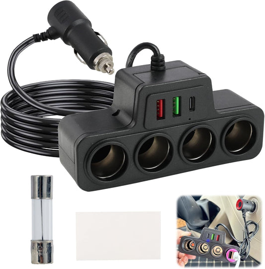 120W 7 in 1 Car Cigarette Lighter USB Charger, Multi Socket Car Charger Splitter Adapter with 4 Sockets and 3 USB Ports QC 3.0 USB 3.1 PD 3.1, Multi Device Fast Charging for 12V 24V Vehicles, Phones