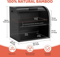 Bamboo Bread Bin 2-Layer Roll-Top Bread Storage with Removable Layer Self Assembly â Black
